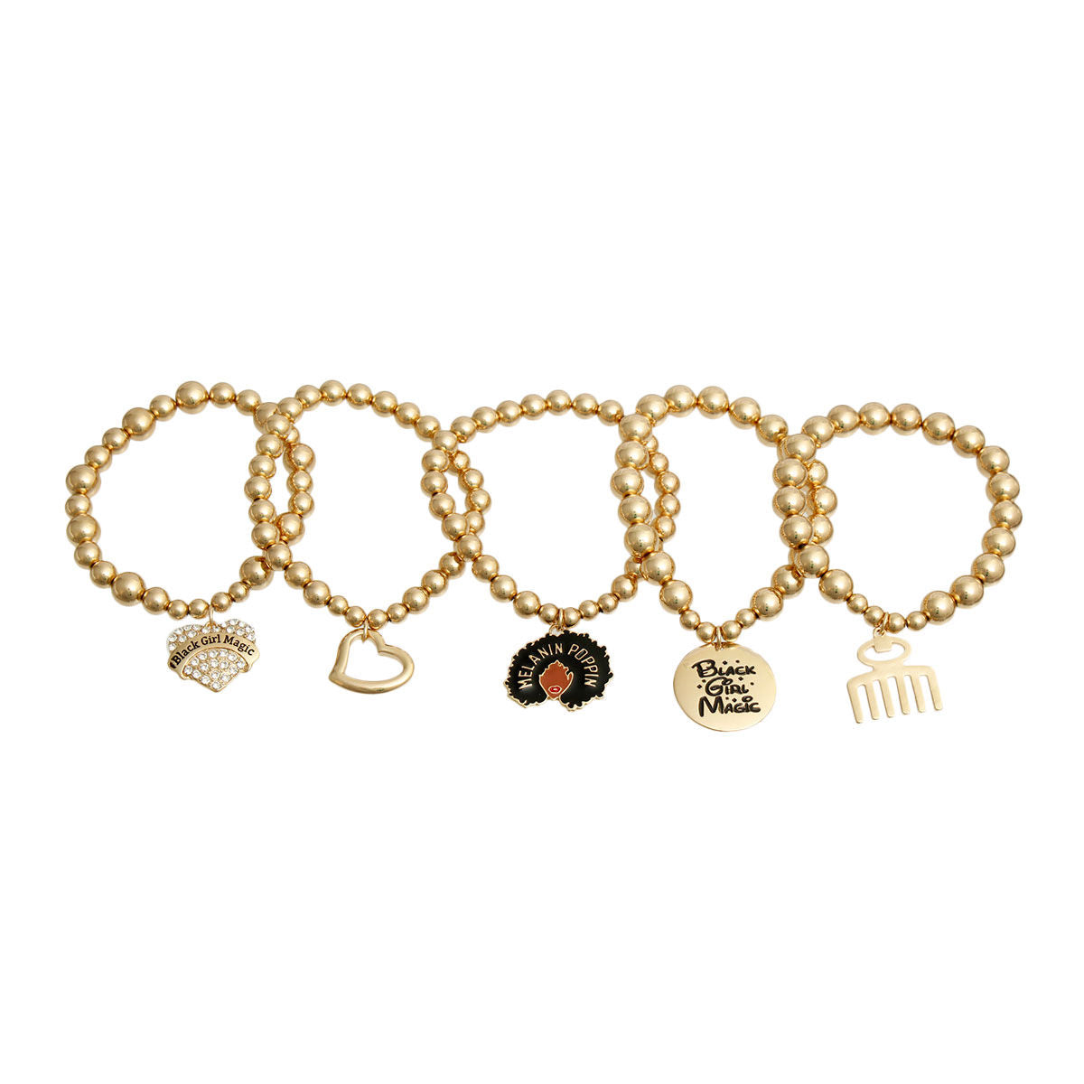 Gold Ball Bead Black Girl Magic Charm Bracelets