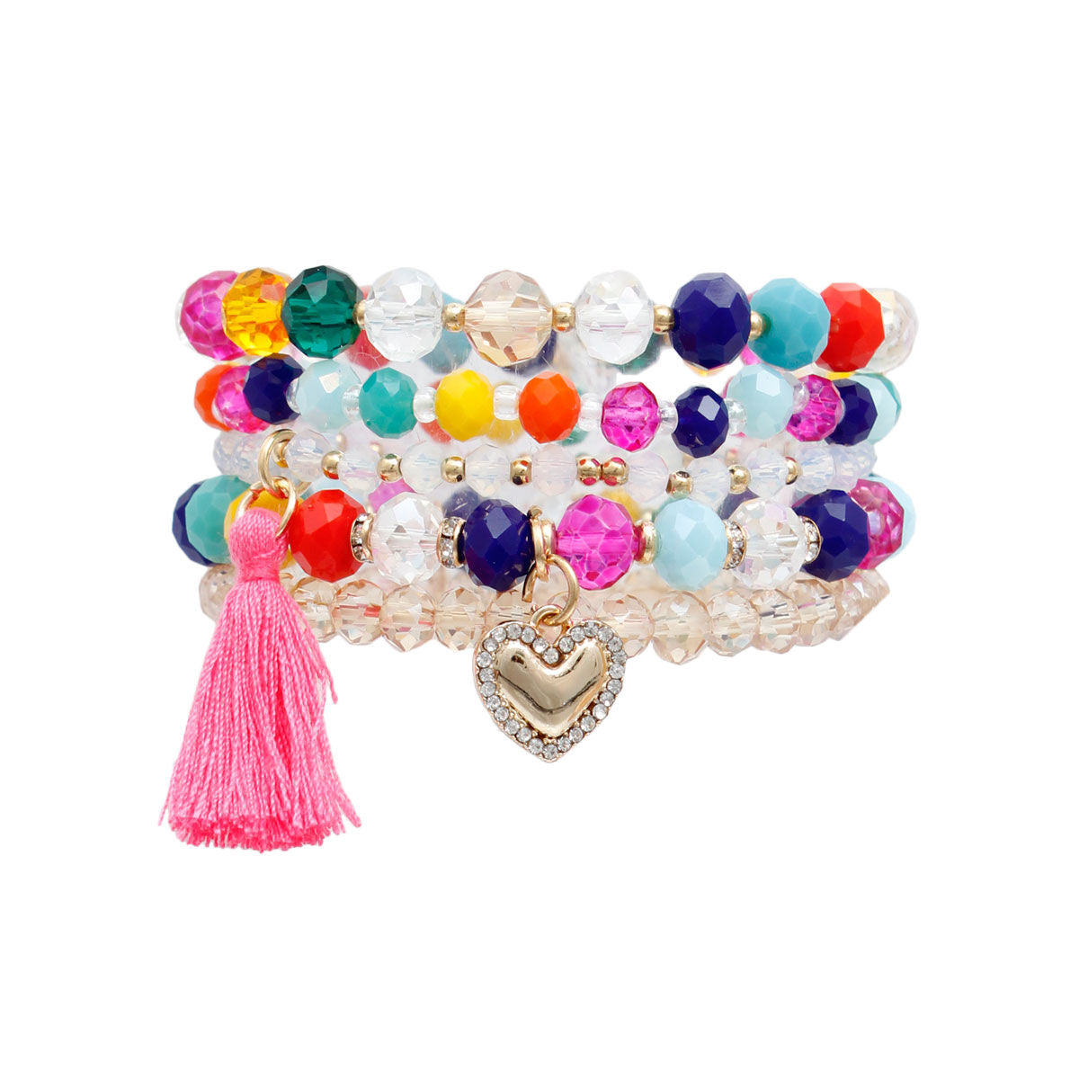 Rainbow 5 Pcs Heart Tassel Bracelets