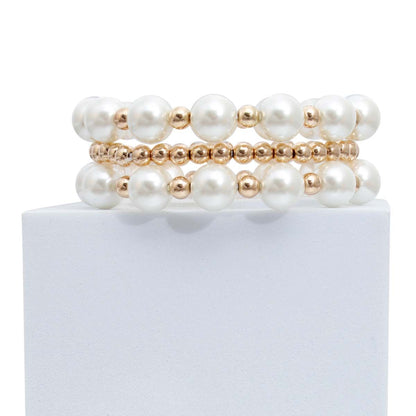 3 Strand Cream Pearl Gold Bracelets