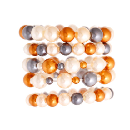 Gold and Cream Pearl Bead 5 Pcs Bracelets