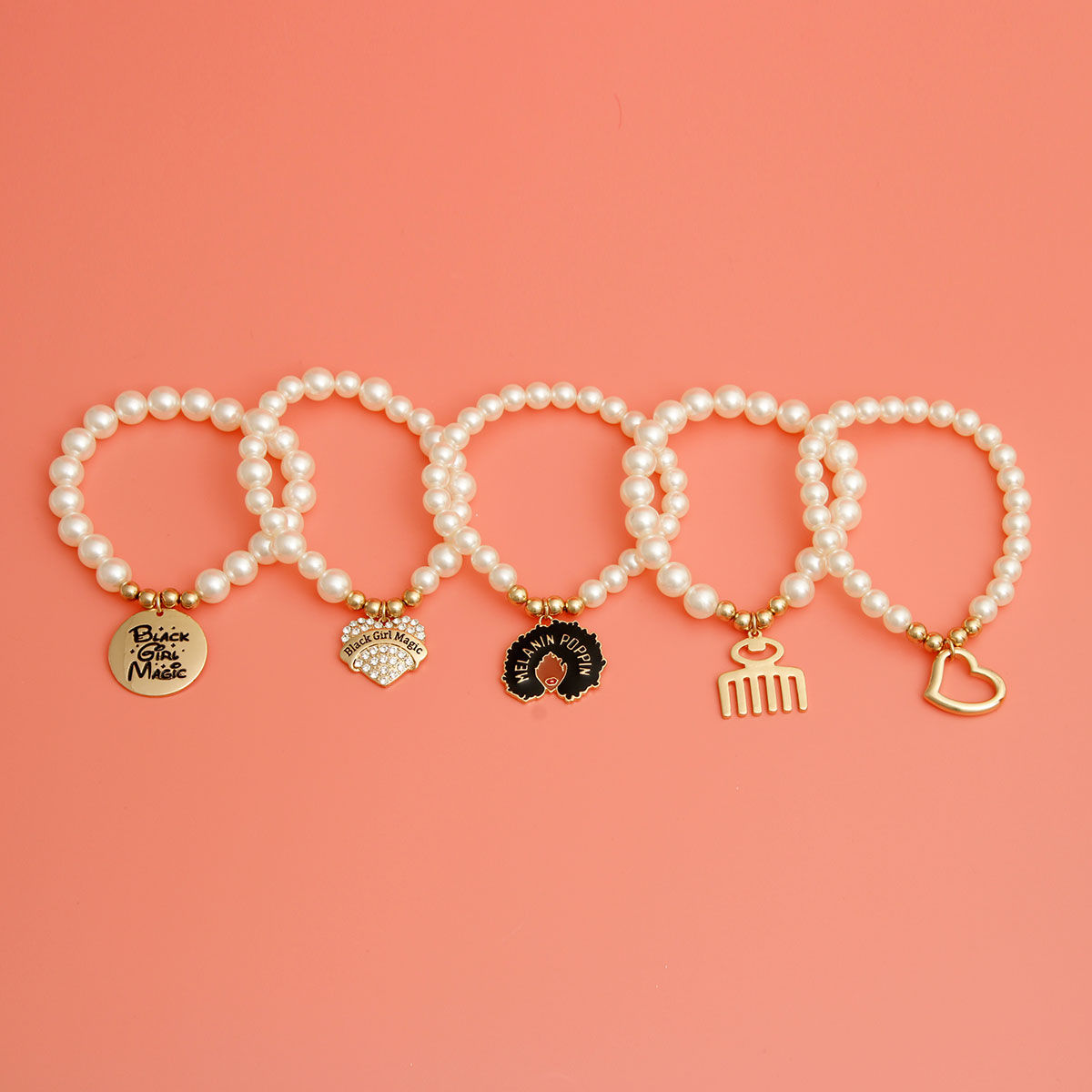 Cream Pearl Black Girl Magic Charm Bracelets