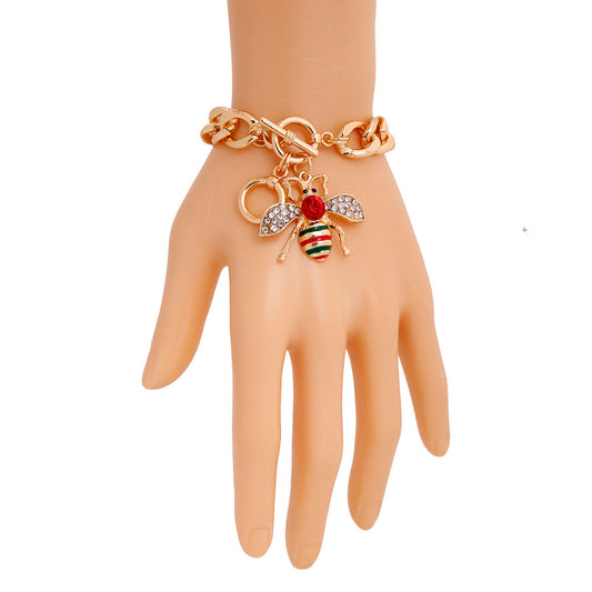 Multicolored Rhinestone Bee Toggle Bracelet