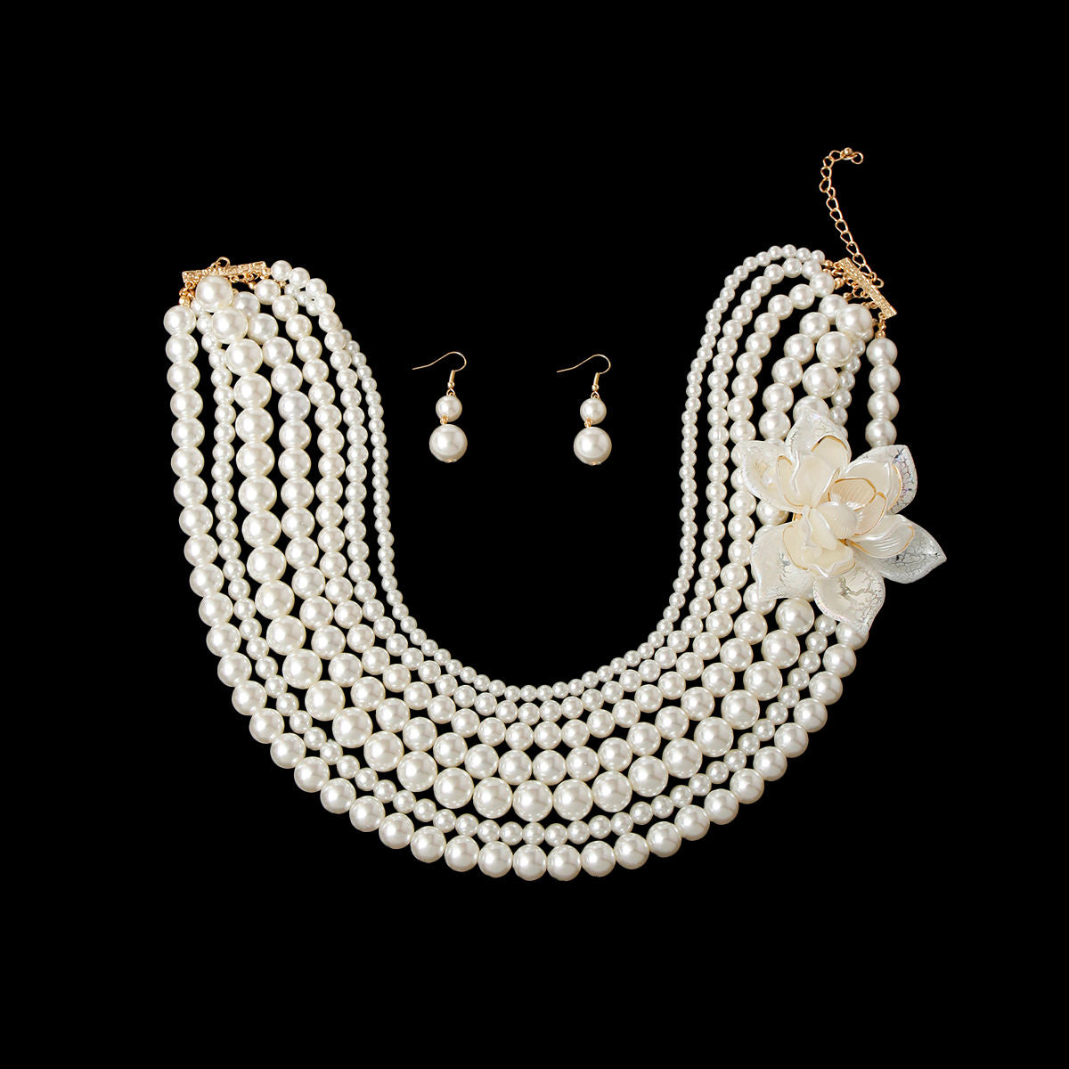 Pearl and Flower Necklace Set