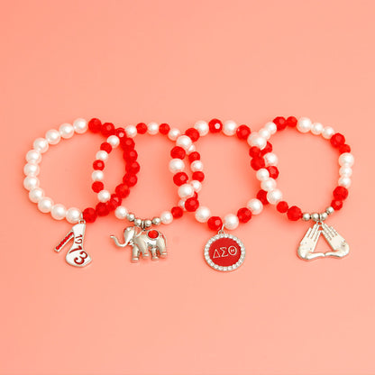 Sorority Inspired  Red White Bead Bracelets