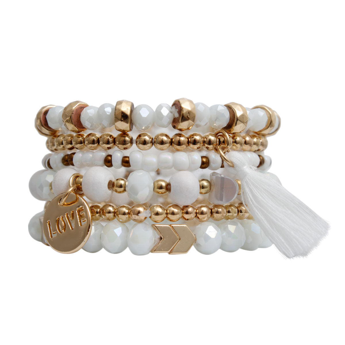 White Glass Love 6 Pcs Bracelets