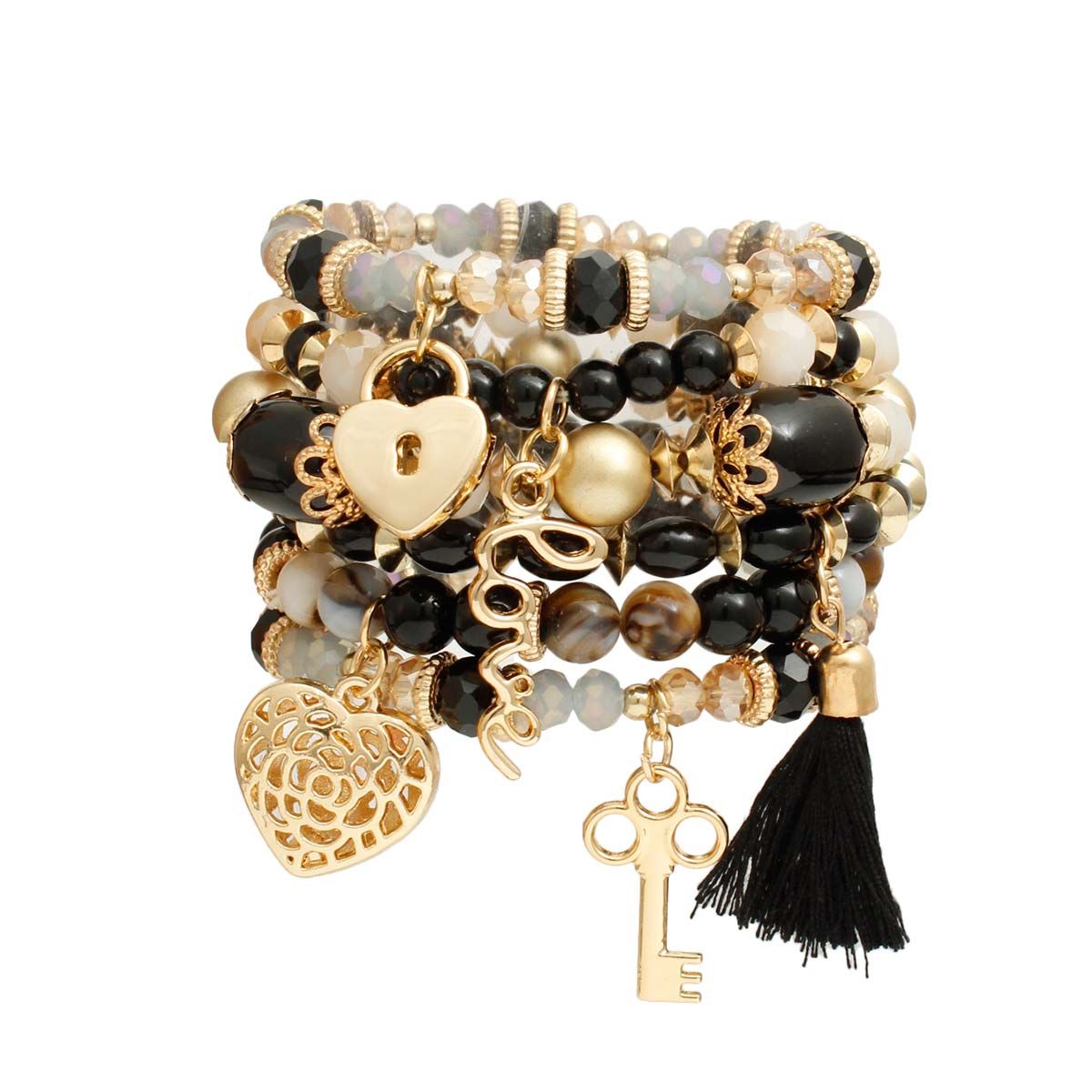 Black Glass Bead Love Bracelets