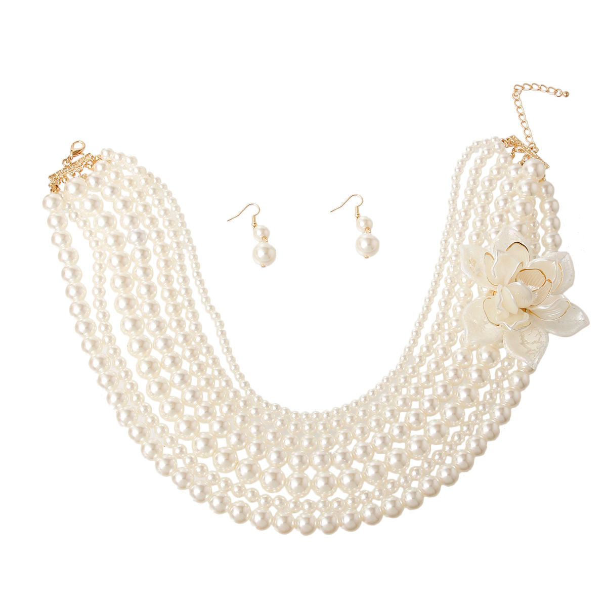 Pearl and Flower Necklace Set