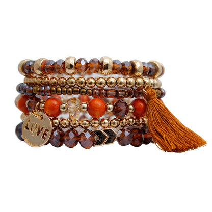 Brown Glass Love 6 Pcs Bracelets