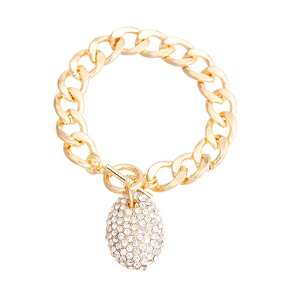 Gold Oval Pave Charm Bracelet