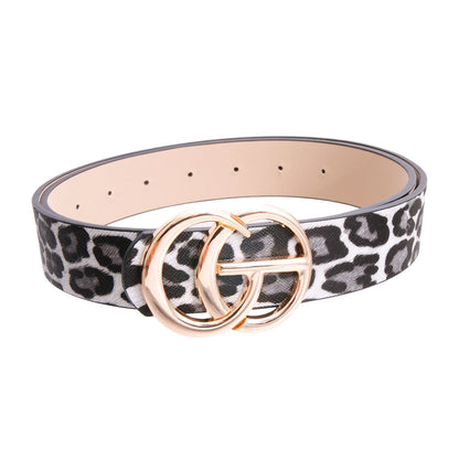 Black Leopard and Gold Monogram Letter Belt