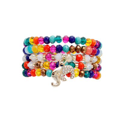 Rainbow Glass 5 Pcs Elephant Bracelets