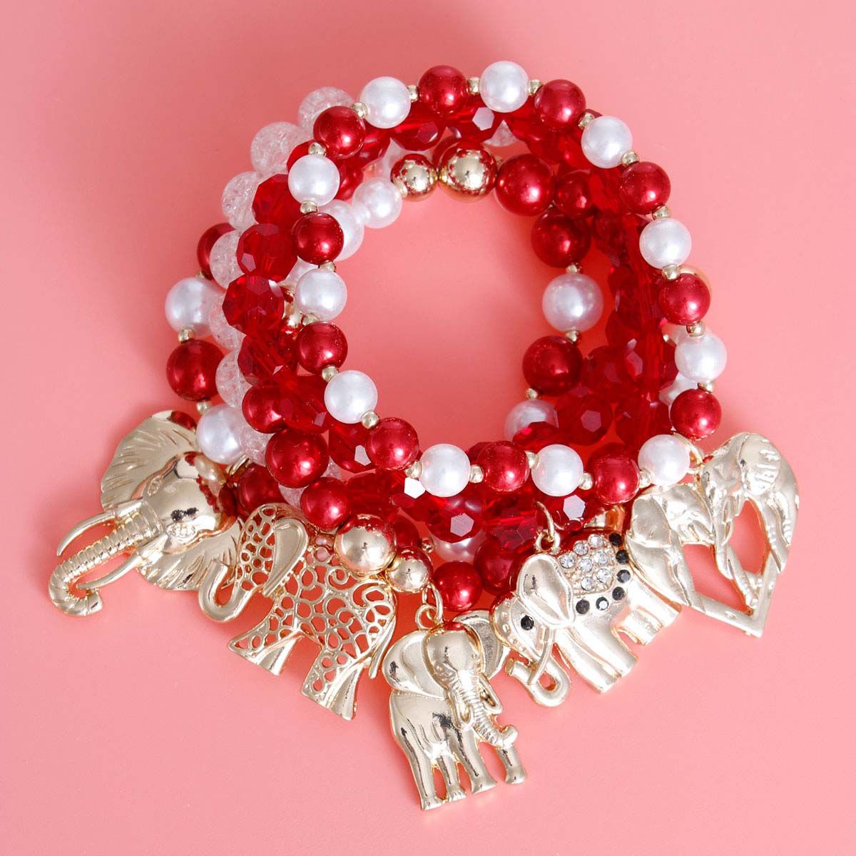 Mixed Red White Elephant Bracelets