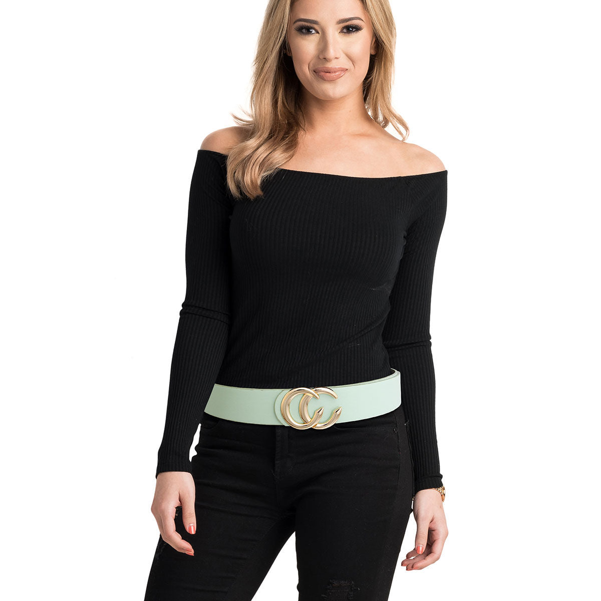 Minted Monogram Belt - Mint and Gold