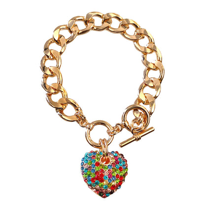 Multi Color Rhinestone Heart Toggle Bracelet