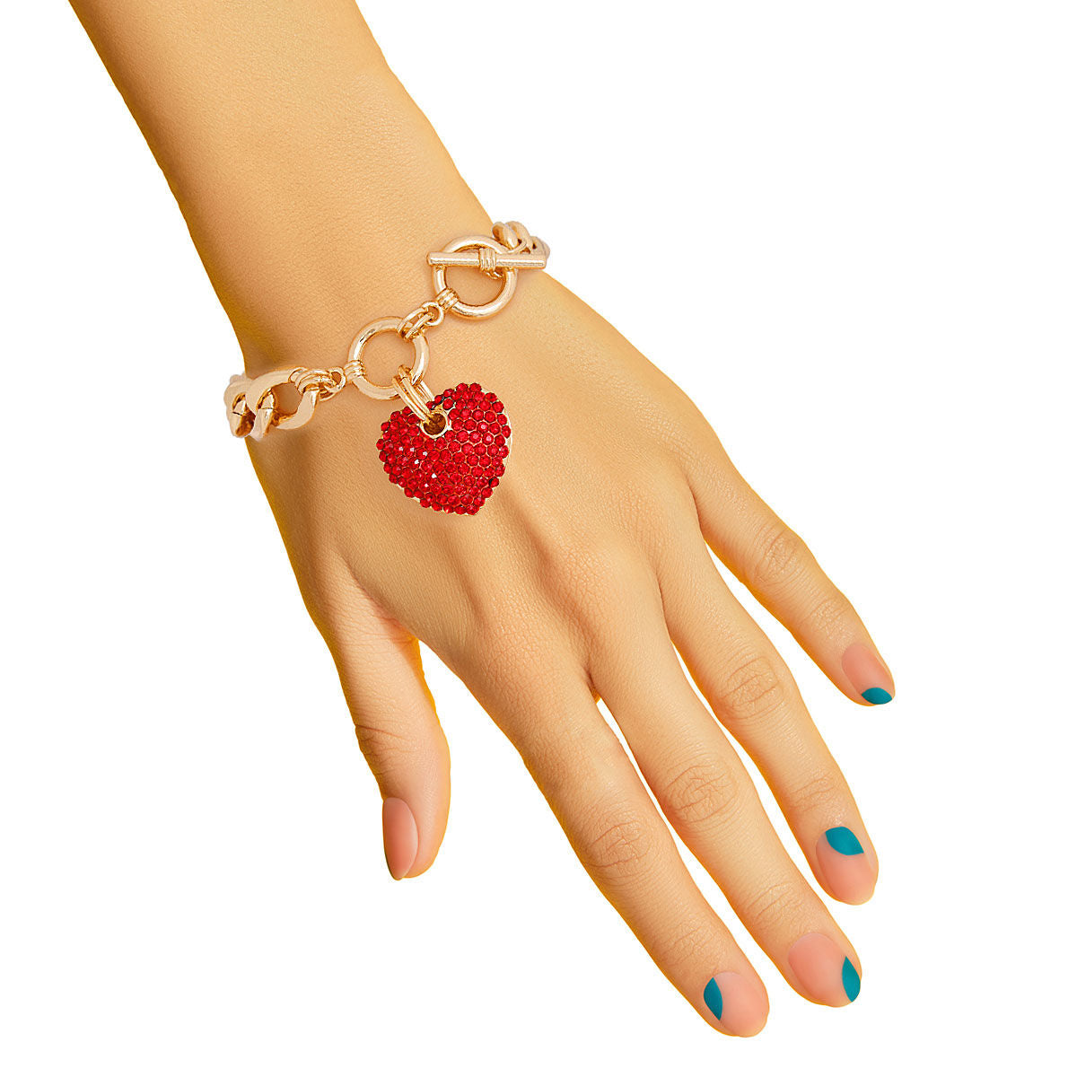 Red Stone Heart Gold Bracelet