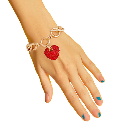 Red Stone Heart Gold Bracelet