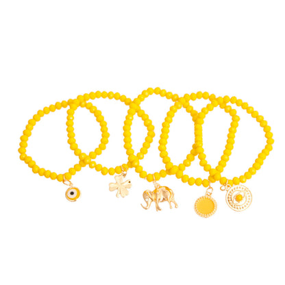 Yellow Luck Bracelet with Elephant Charm