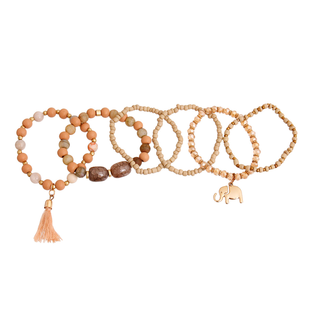 Neutral Elephant Charm 7 Pcs Bracelets