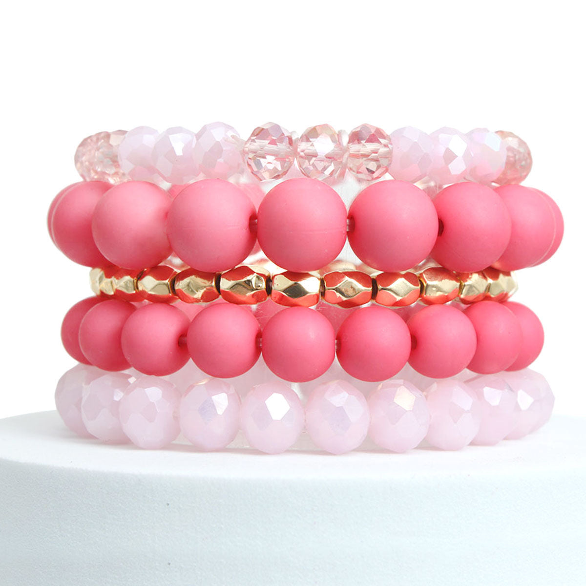 Matte Pink Ball and Glass Bracelets